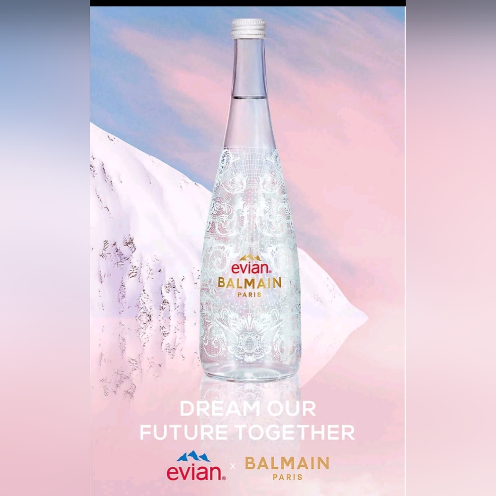 Designer Balmain EVIAN Water Paris collectible Glass New Sealed bottle France
